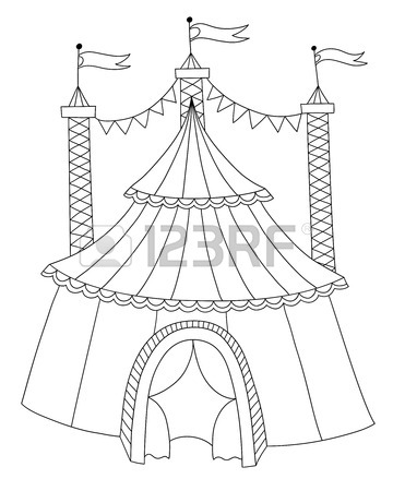 360x450 Red And Yellow Line Art Drawing Of Circus Tent, Vector