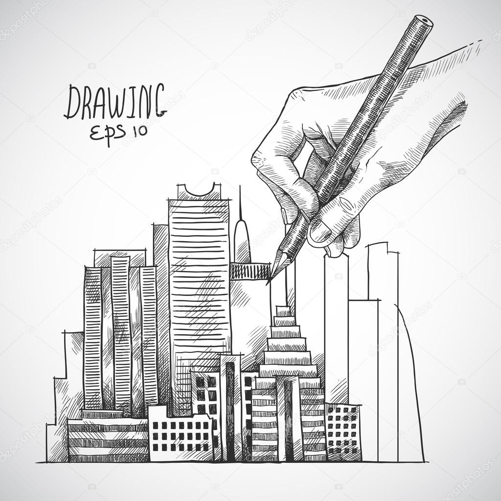 1024x1024 Hand Drawing Building Stock Vector Macrovector