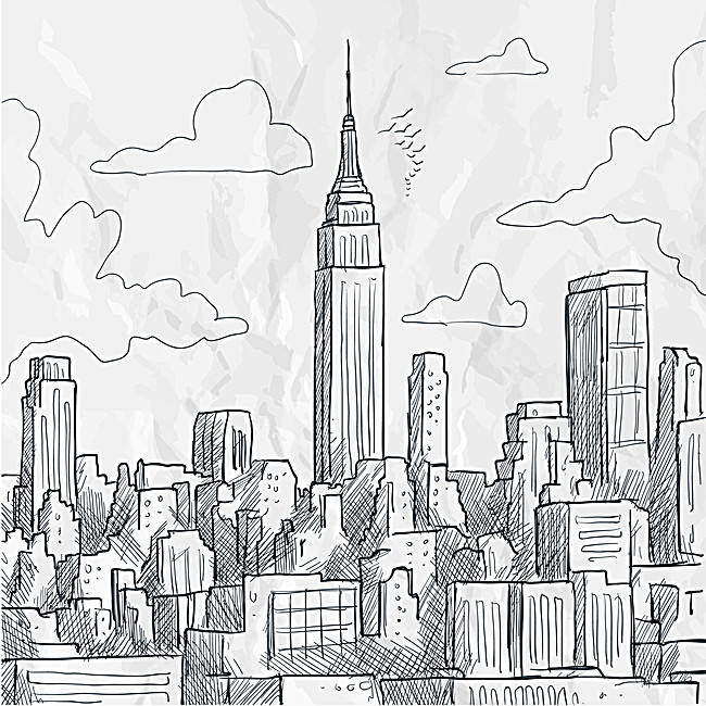 650x650 Hand Drawn Sketch Background Creative City Building, Hand Painted