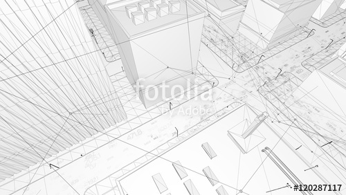 500x282 Abstract 3d City Rendering With Lines And Digital Elements