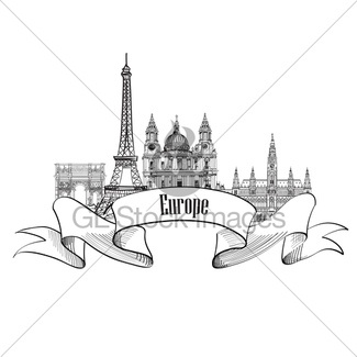 325x325 Travel Europe Label. Famous Landmark Buildings. City Attr Gl
