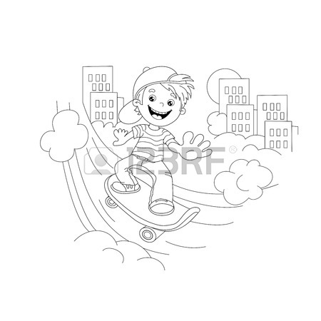 450x450 Coloring Page Outline Of Cartoon Boy On Skateboard In