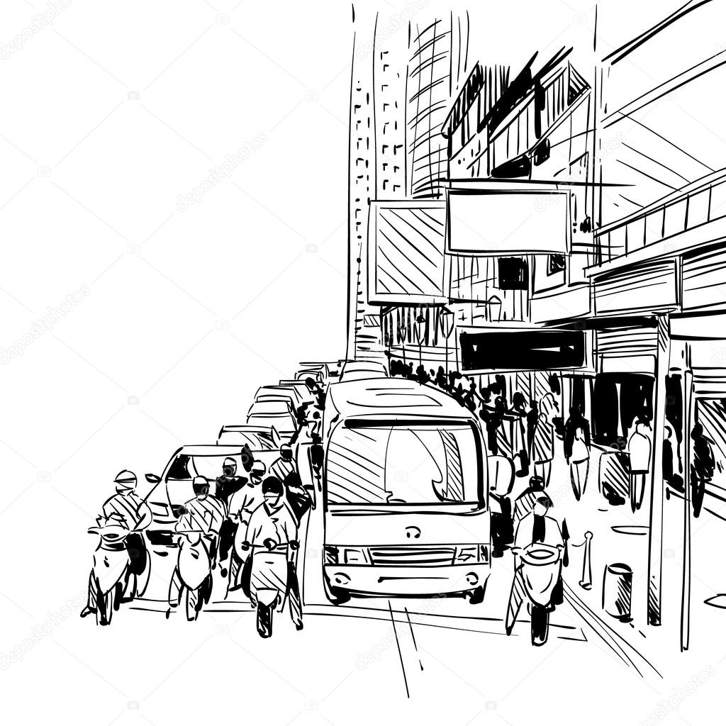 1024x1024 Hand Drawn China City Sketch, Banner Design. Vector Illustration