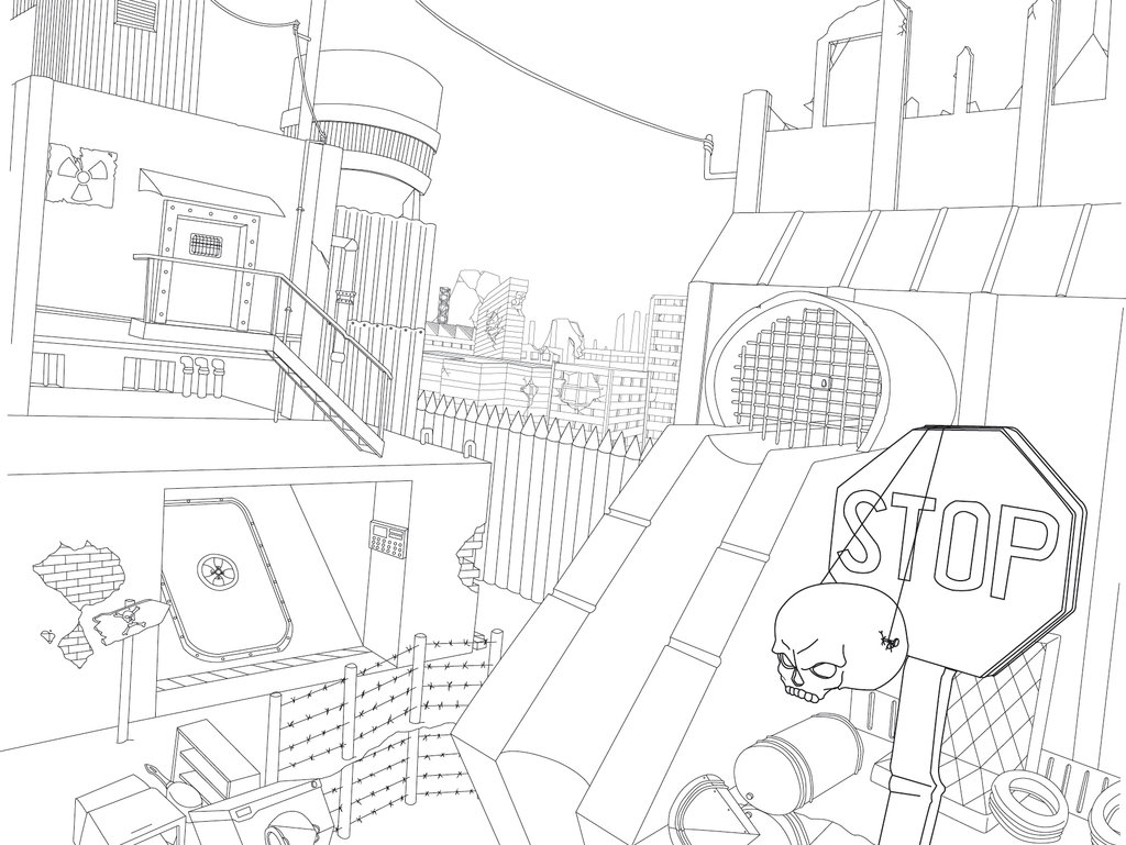 1024x769 Lineart Post Apocalyptic City By Huzuro Sama