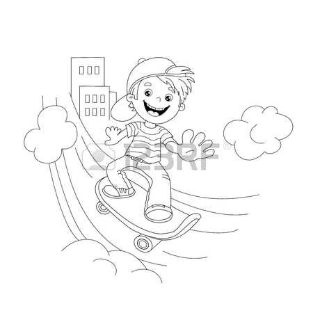 450x450 Coloring Page Outline Of Cartoon Boy On Skateboard In