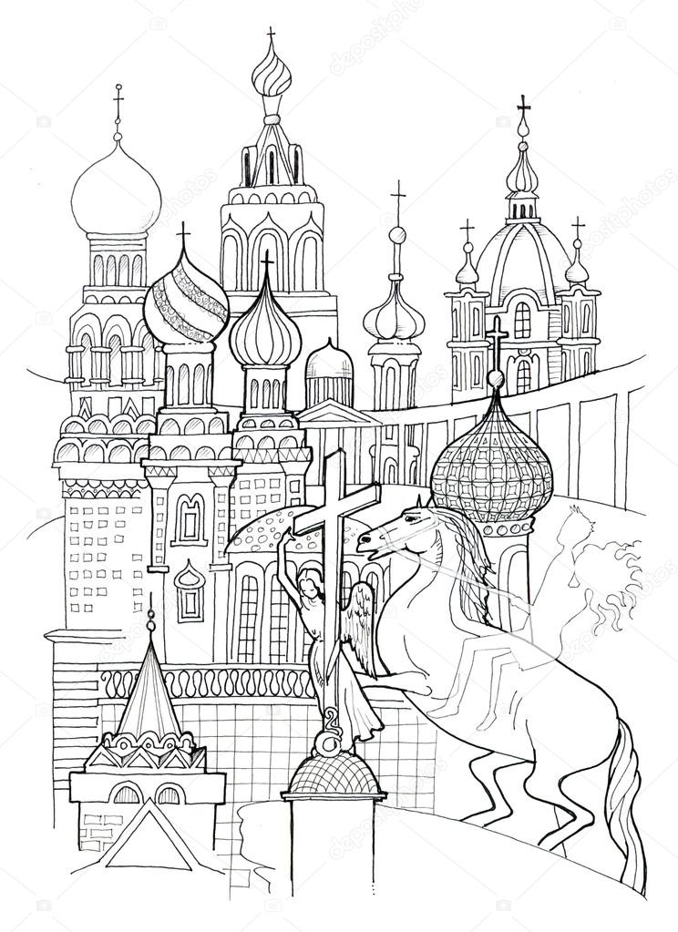 744x1023 Saint Petersburg Outline Drawing Stock Photo Ssplajn