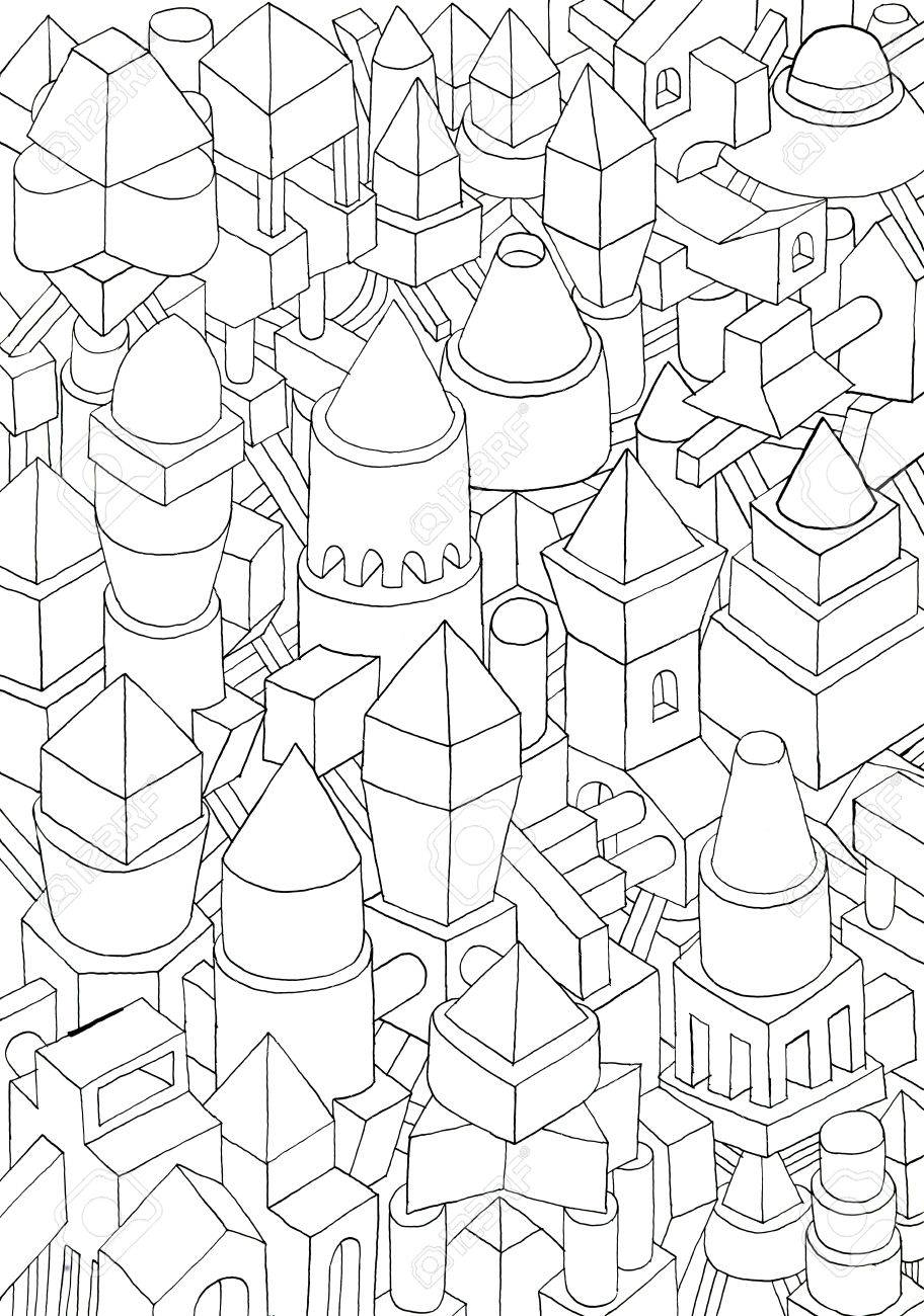 912x1300 Geometric Forms Drawn In Pencil, Ink On Cartoon, Jam Of Forms