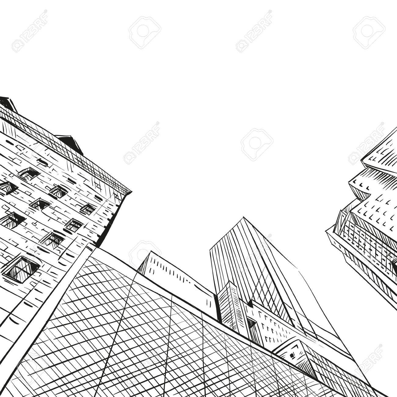 1300x1300 Hand Drawn Cityscape, Vector Illustration Royalty Free Cliparts