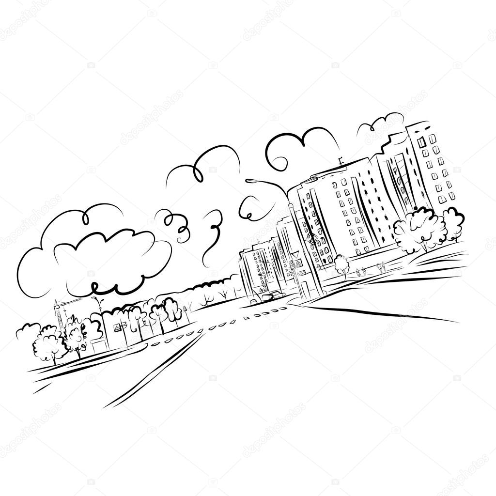 1024x1024 Sketch Of Cityscape For Your Design Stock Vector Kudryashka