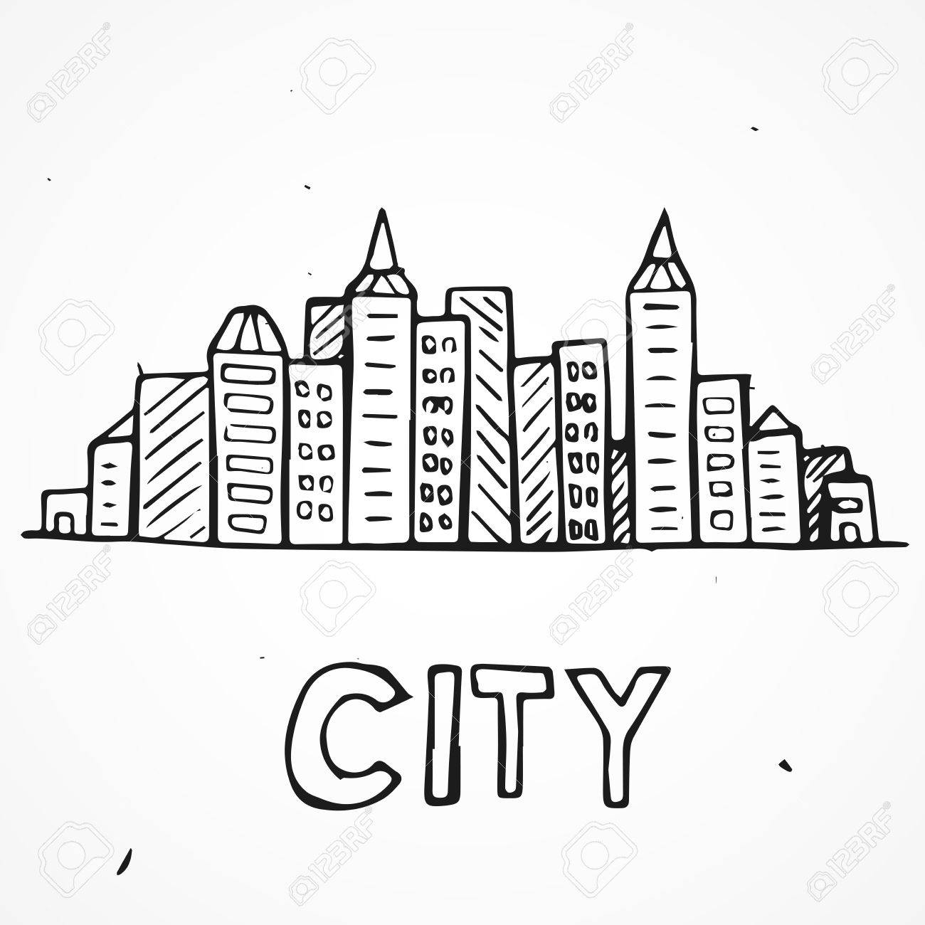 1300x1300 Vector Of Graphical Doodle Urban Cityscape, Hand Drawn Royalty