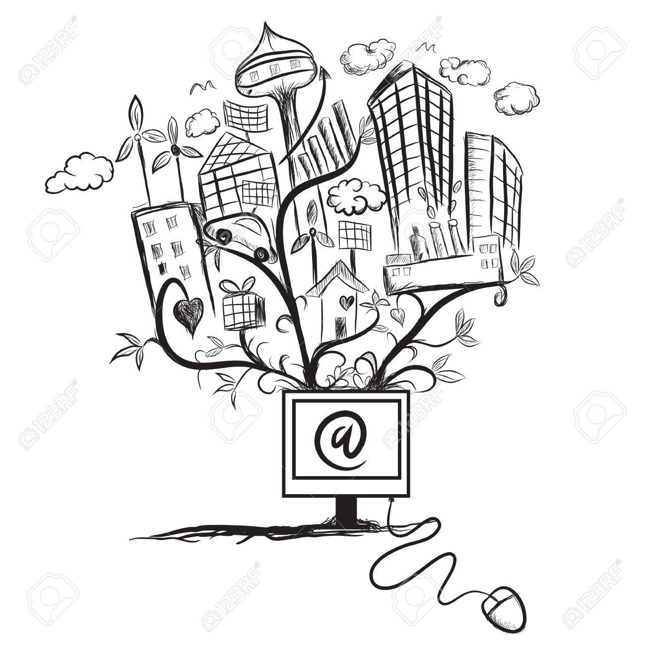 1300x1300 Abstract Cityscape With Green Technology Drawing Concept