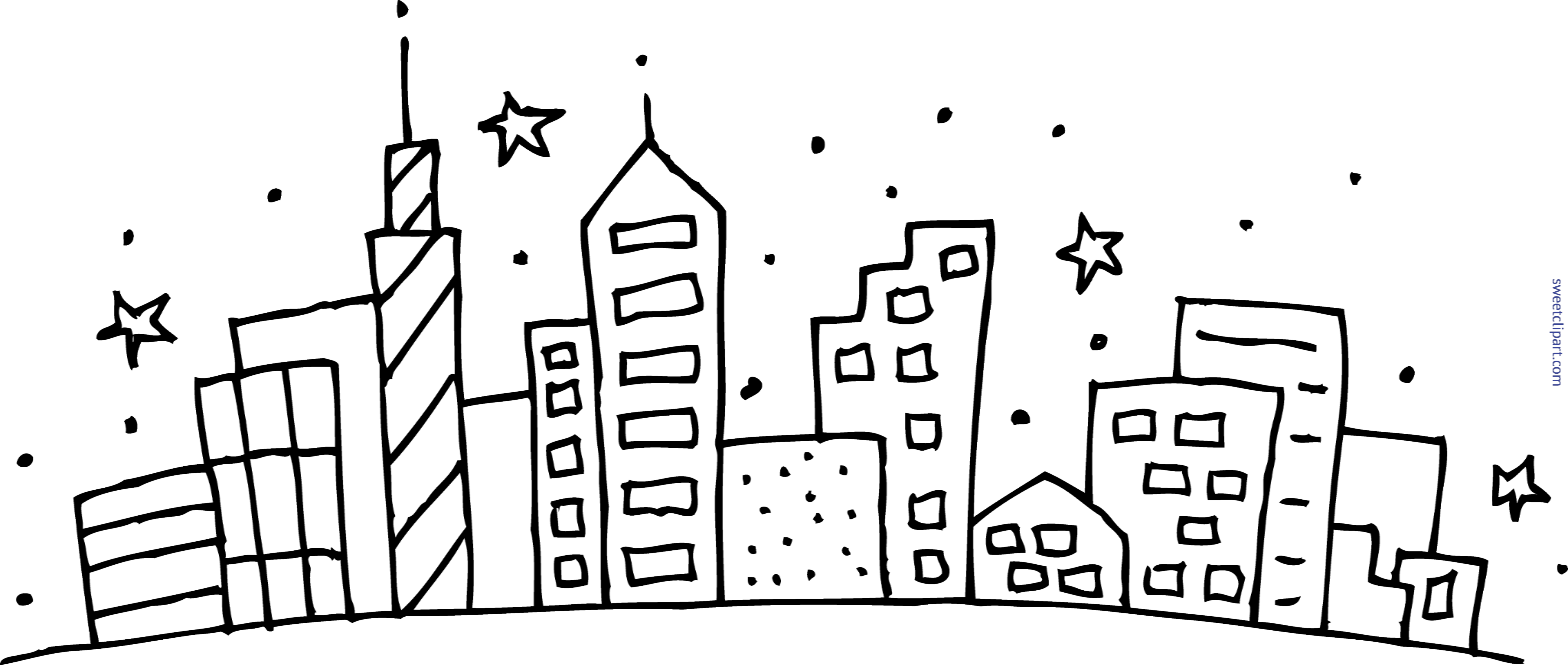 7779x3298 Cityscape Coloring Page Clip Art