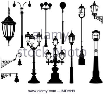355x320 Street Lamp Set. Streetlignt Silhouette City Collection Stock