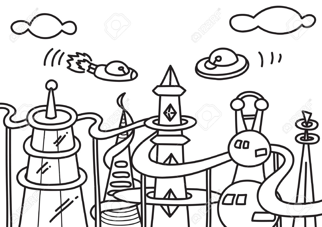 1300x918 Futuristic City Skyline Royalty Free Cliparts, Vectors, And Stock