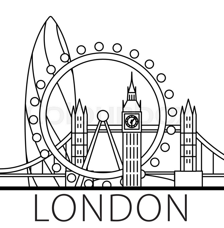 784x800 London City Skyline. Thin Line Linear Illustration Stock Vector