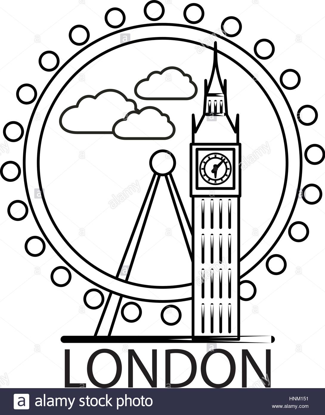 1090x1390 London City Skyline. Thin Line Linear Illustration Stock Vector