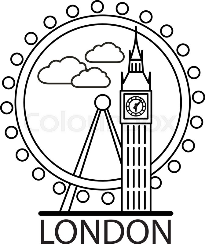 671x800 London City Skyline. Thin Line Linear Illustration Stock Vector