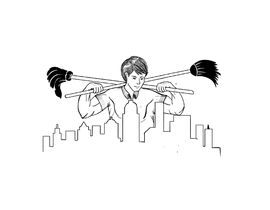 270x210 Simple Line Drawing Of Powerful Cleaning Man Looking Down At City