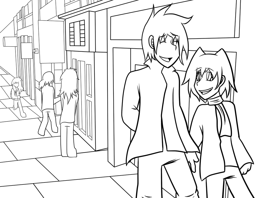 1024x791 City Street Lineart By Bunniesrawesome