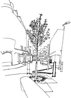 236x326 Lucinda Rogers Ink Drawing Watercolour New York City Street Scene