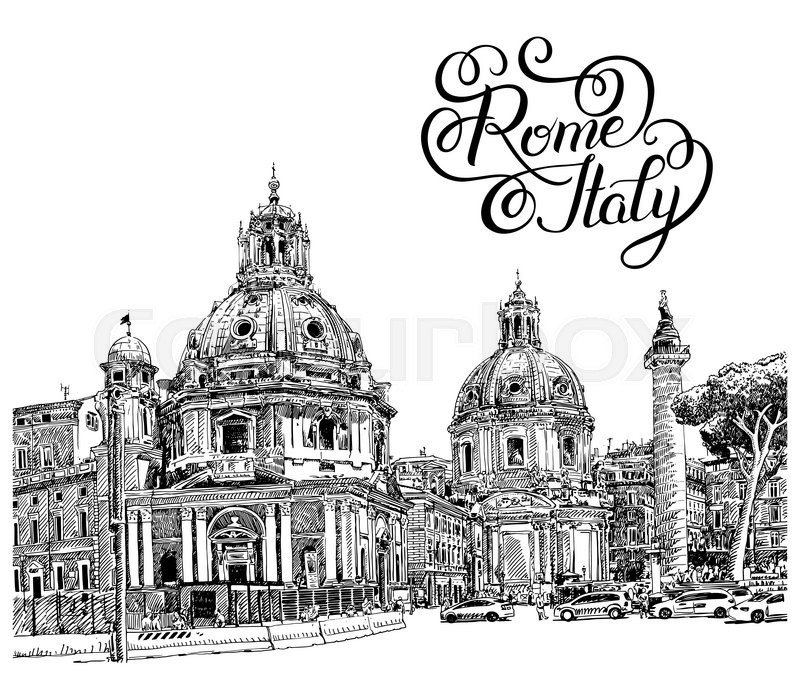 800x687 Original Black And White Digital Drawing Of Rome Italy Cityscape