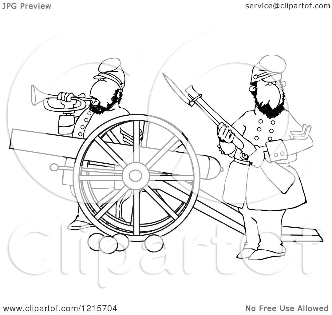 1080x1024 Clipart Of Outlined Civil War Soldiers Holding A Rifle And Playing