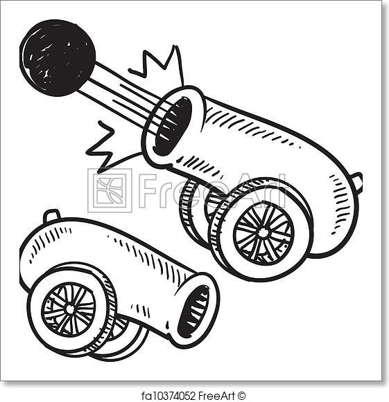 561x581 Free Art Print Of Retro Cannon Sketch. Doodle Style Old Style