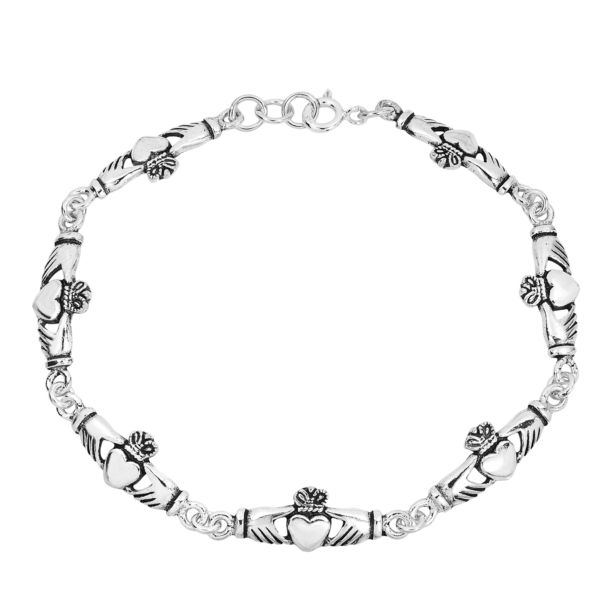 2000x2000 Sterling Silver 925 Celtic Claddagh Link Bracelet