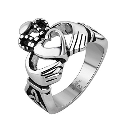 395x395 Um Jewellery Womens Stainless Steel Claddagh Hand Heart Crown Ring