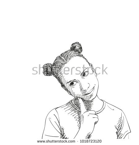 450x470 Sketch Of Dreaming Teenage Girl With Two Buns Hairstyle And Index