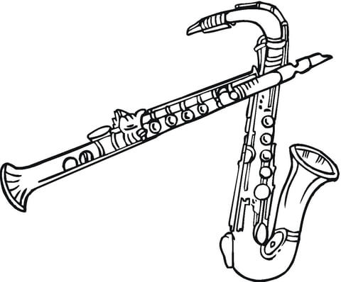 480x398 Saxophones And Clarinet Coloring Page Free Printable Coloring Pages