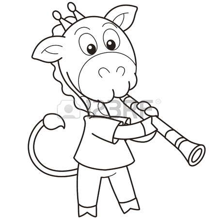 450x450 Cartoon Giraffe Playing A Clarinet Black And White Royalty Free