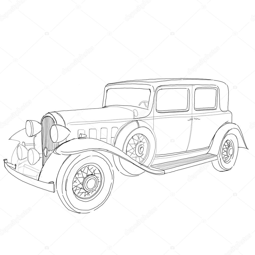 1024x1024 Old Classic Car Sketch Stock Photo Radub85