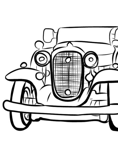 450x600 Vintage Car Drawing, Pencil, Sketch, Colorful, Realistic Art