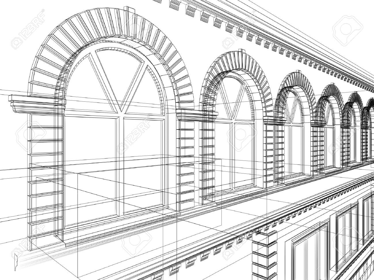 1300x975 Sketch Of House. Architectural 3d Illustration Stock Photo