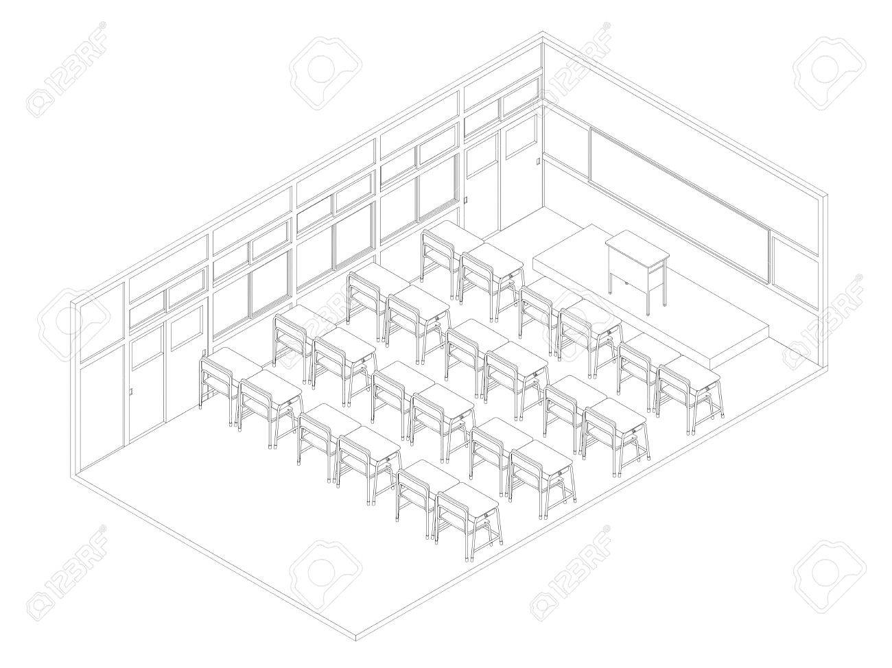 1300x974 Line Drawing Of Classroom Stock Photo, Picture And Royalty Free