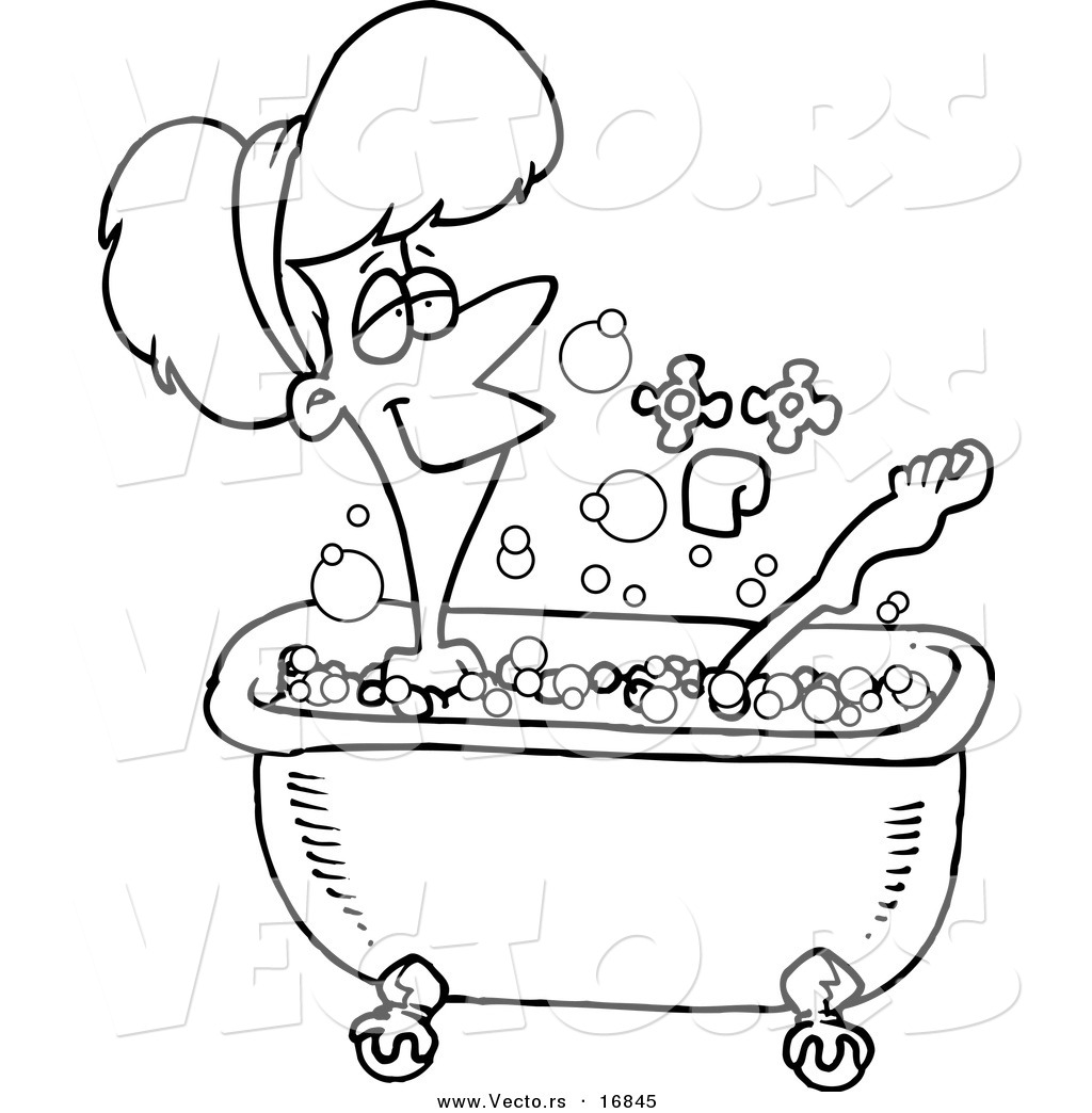 1024x1044 Vector Of A Cartoon Relaxed Woman Taking A Bath