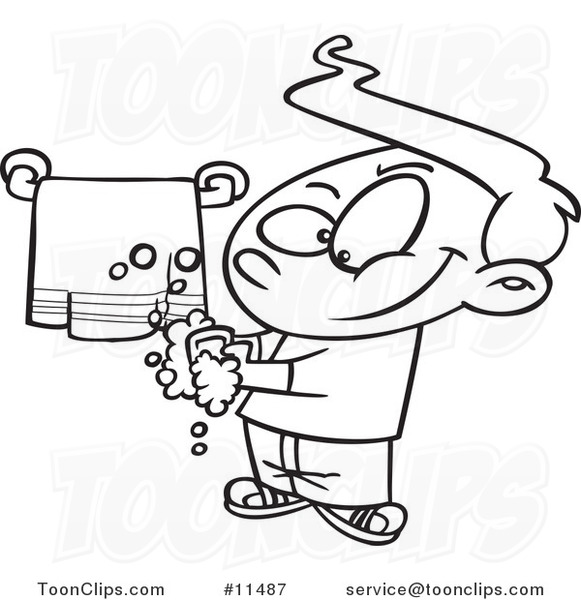 581x600 Cartoon Line Drawing Of A Clean Boy Washing His Hands