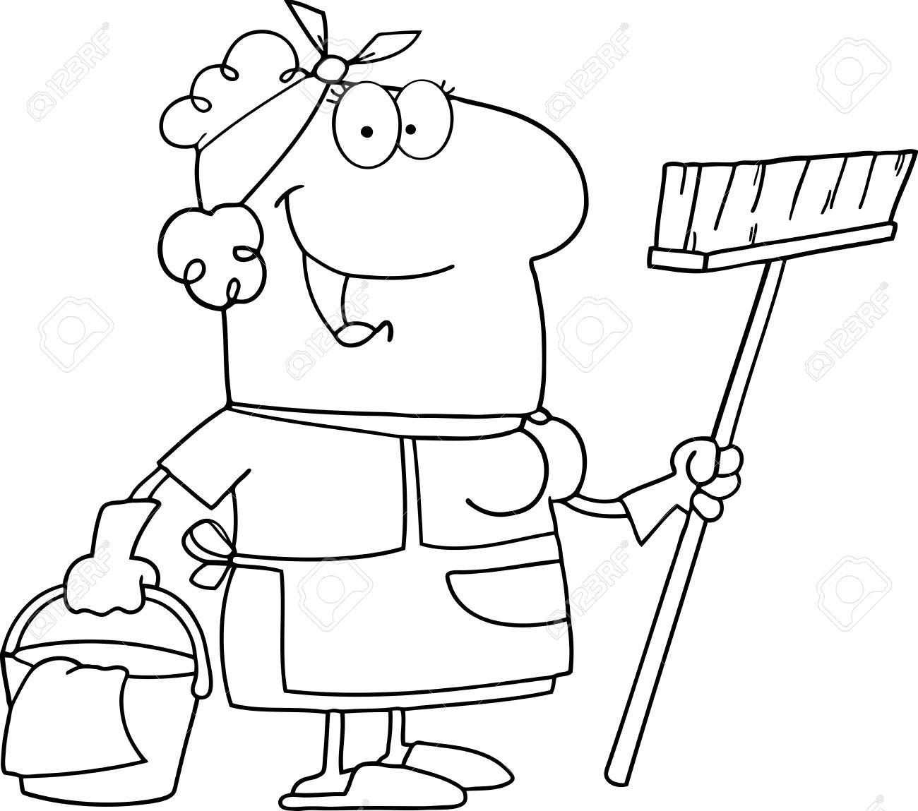 1300x1149 Outlined Cleaning Lady Cartoon Character Royalty Free Cliparts