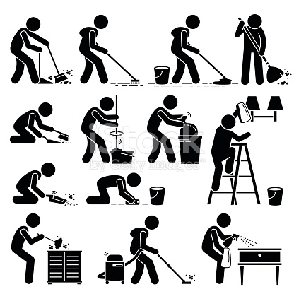 416x416 Set Of Vector Stick Man Pictogram Representing Cleaner Washing