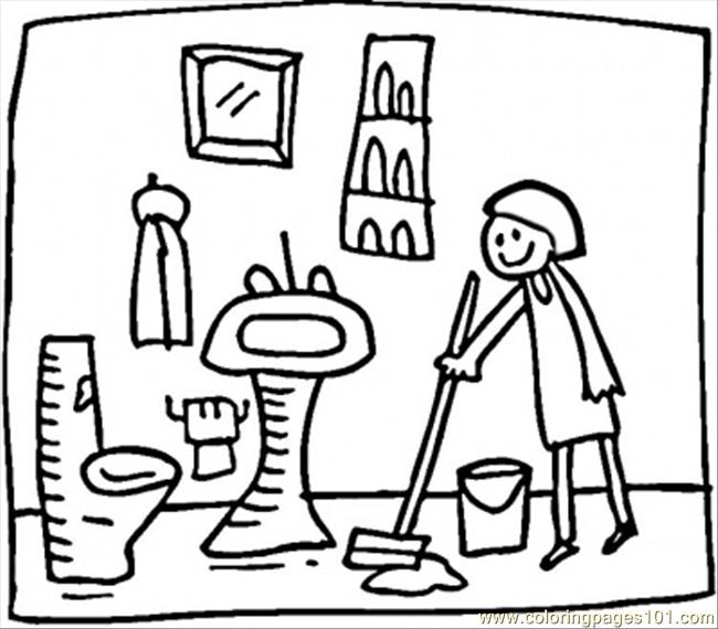 650x570 Cleaning The Bathroom Coloring Page