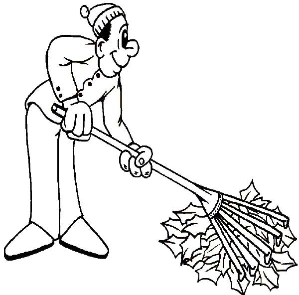 600x592 Father Cleaning Autumn Leaf On Autumn Coloring Page