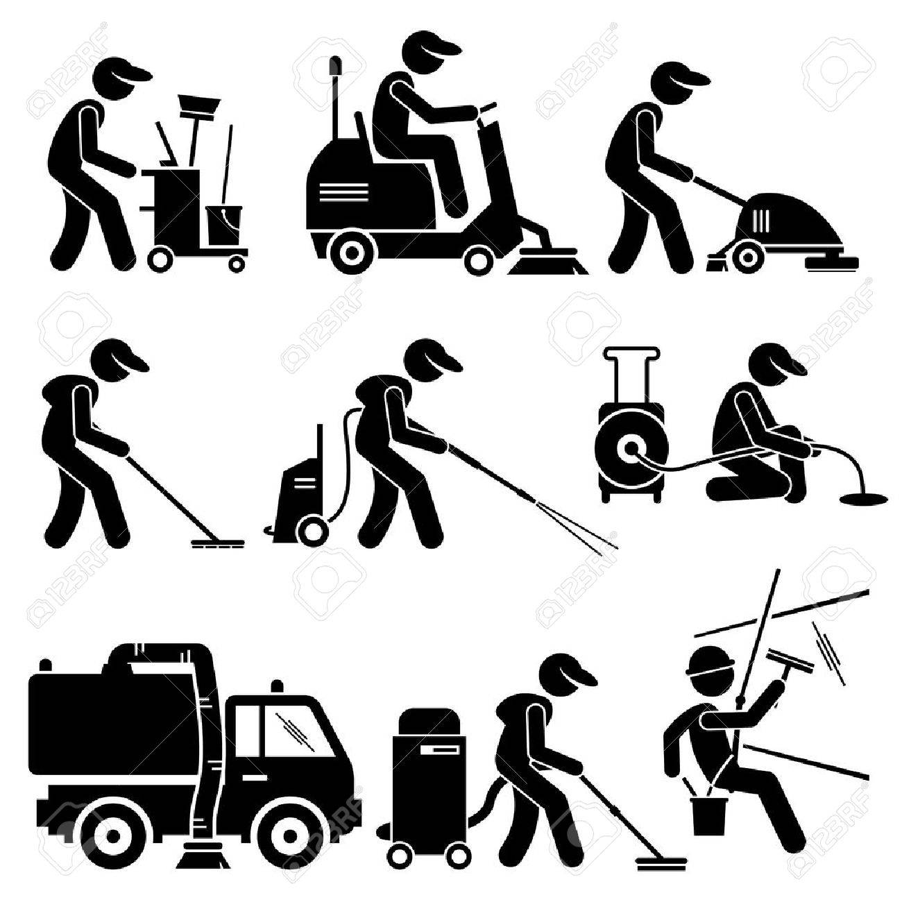 1300x1300 Industrial Cleaning Worker With Tools And Equipment Stick Figure