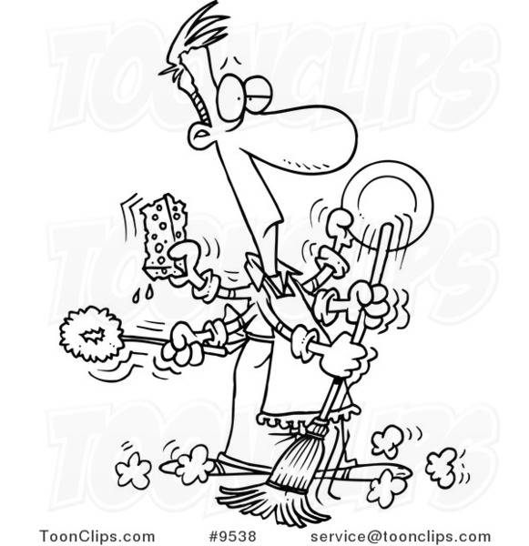 581x600 Cartoon Black And White Line Drawing Of A Guy Spring Cleaning