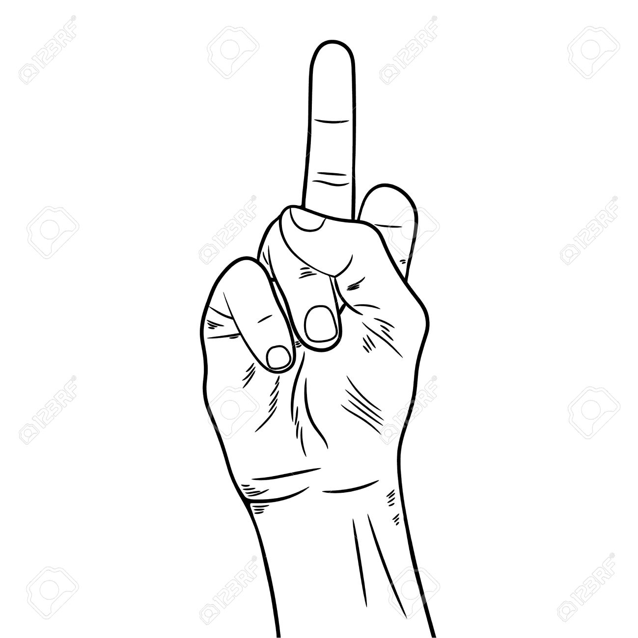 1299x1300 Sketch Of The Clenched Fist With Lifted By A Middle Finger. Fuck