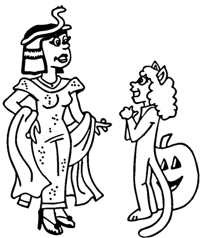 418x480 Cleopatra And Devil Costumes On Halloween Coloring Page Free