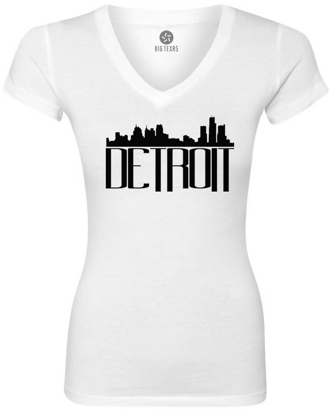 1074x1339 Detroit Skyline (Black) Women's Short Sleeve V Neck T Shirt