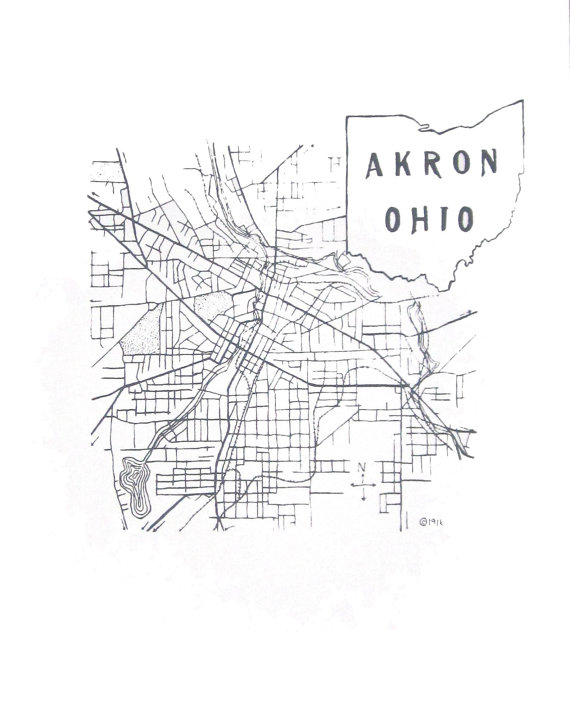 570x710 Sale 11'' X 14'' Akron Ohio 1916 Map