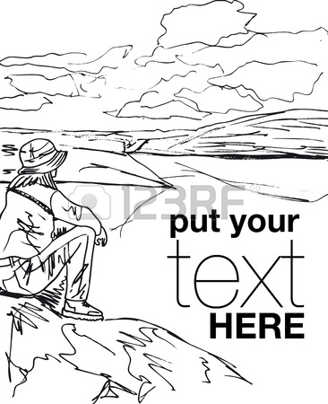 366x450 Sketch Of Young Woman Sitting On Cliff's Edge And Looking