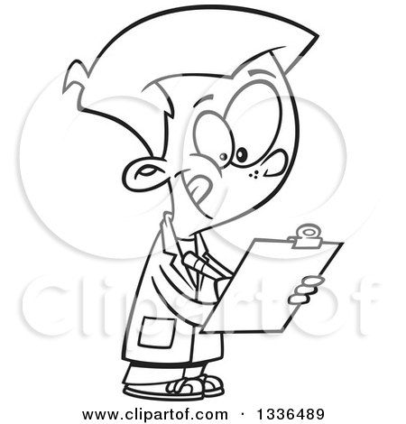 450x470 Lineart Clipart Of A Cartoon Black And White Boy Wearing A Lab
